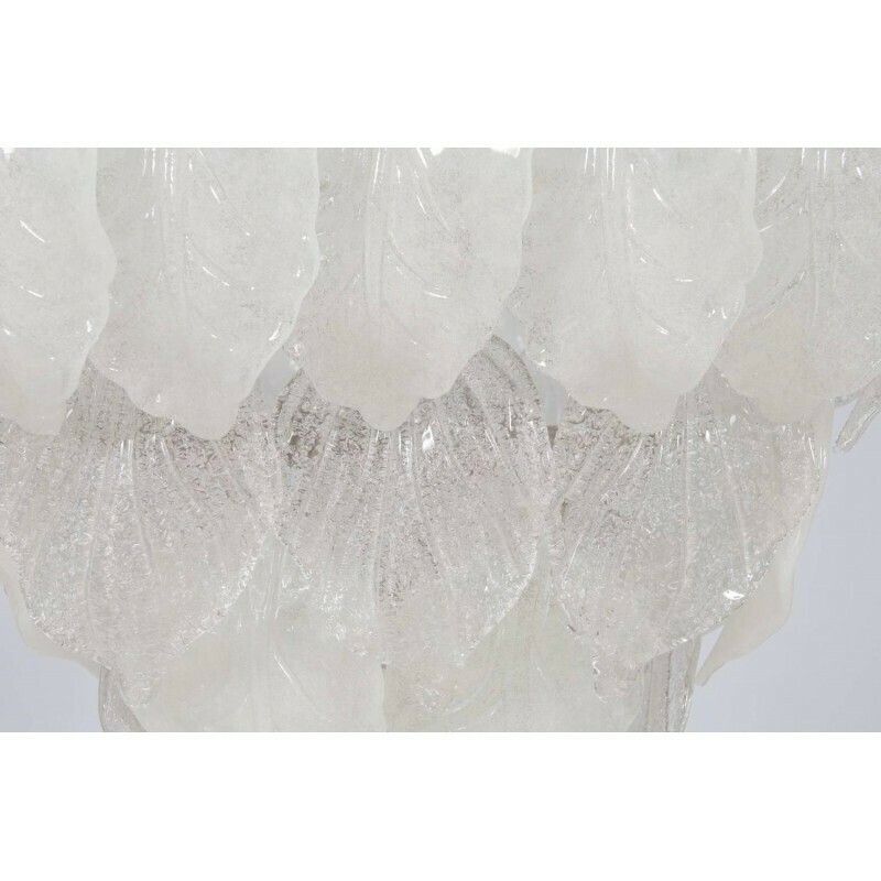 Italian Venetian, Flush Mount, In Blown Murano Glass, Transparent Leafs , 1950s photo vintage