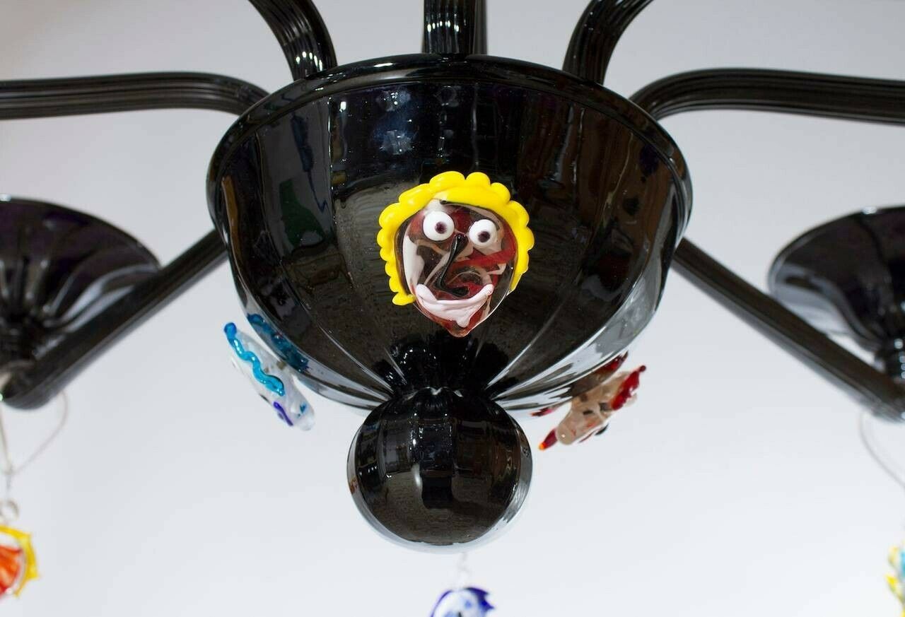 Modern Black Pair Of Chandeliers Picasso Sculpture In Blown Murano Glass, Italy photo for sale