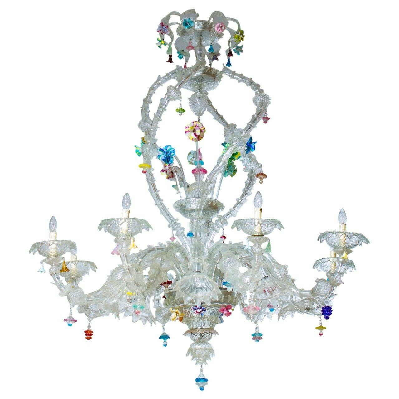 Italian Venetian Ca'rezzonico Chandelier In Blown Murano Glass 1950s