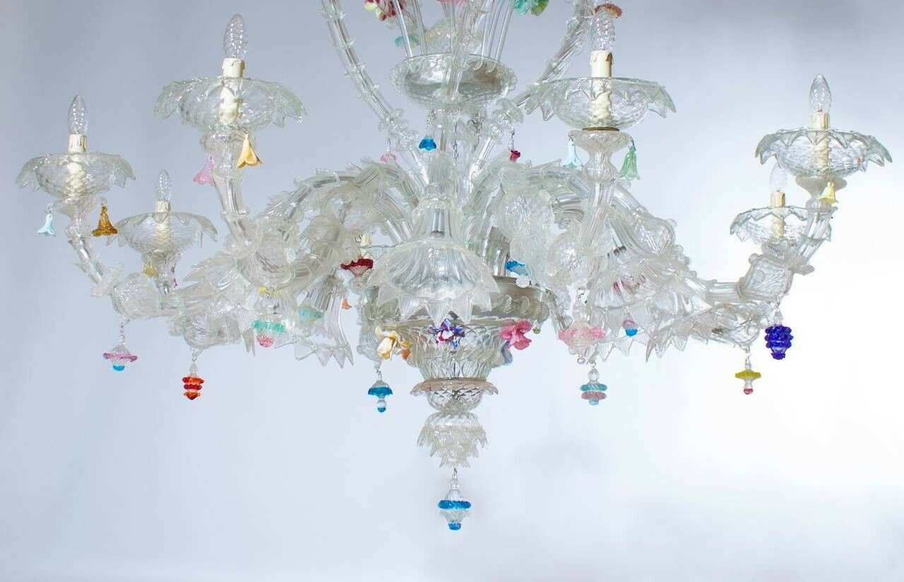 Italian Venetian Ca'rezzonico Chandelier In Blown Murano Glass 1950s photo buy