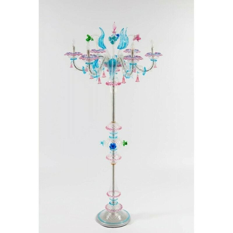 photo furniture Rezzonico Floor Lamp With Colored Flowers In Blown Murano Glass, Italy, 1990s