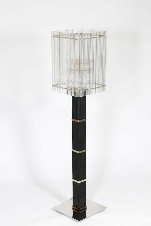 photo for sale Modern Floor Lamp In Black And Transparent Murano Glass 1990s Italy