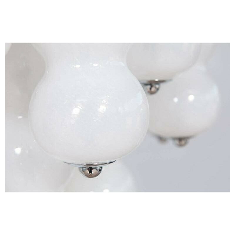 Italian Venetian Chandelier Blown Murano Glass White Chains Mazzega 1990s photo vintage