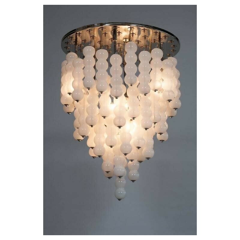 photo furniture Italian Venetian Chandelier Blown Murano Glass White Chains Mazzega 1990s
