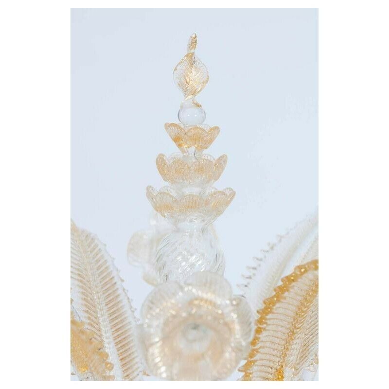 Gold Floor Lamp In Blown Murano Glass Flowers And Leaves 1990s Italy photo vinterior