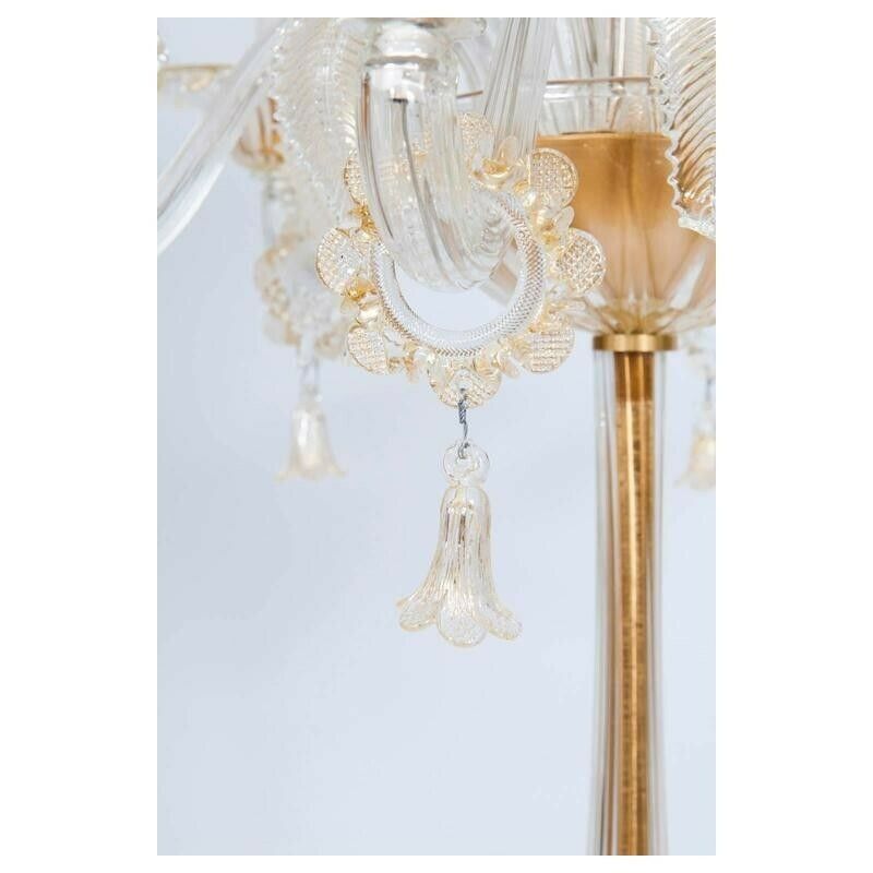 Gold Floor Lamp In Blown Murano Glass Flowers And Leaves 1990s Italy photo vintage