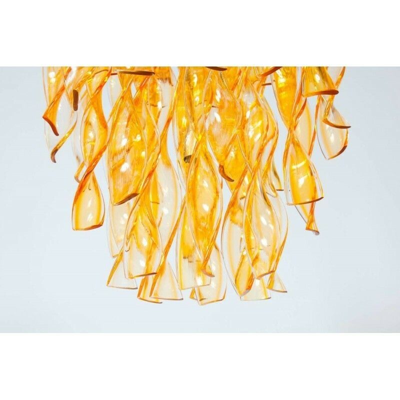 Italian Venetian Flush Mount In Blown Murano Glass Twisted Orange Color 1990s photo vinterior