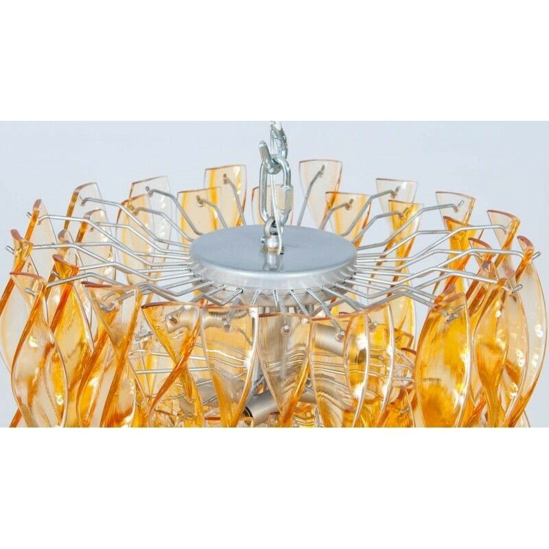 photo furniture Italian Venetian Flush Mount In Blown Murano Glass Twisted Orange Color 1990s