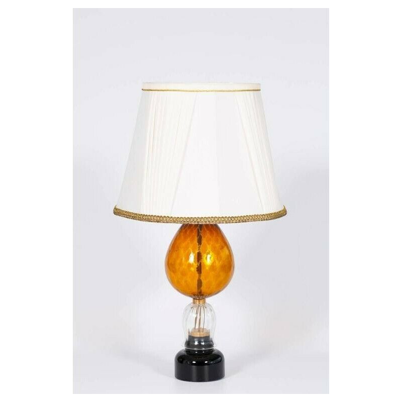 Italian Venetian, Pair Table Lamps, Blown Murano Glass, Amber & Dark, 1970s photo for sale
