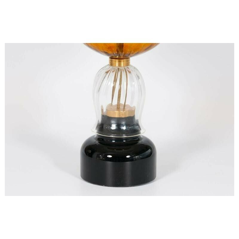 Italian Venetian, Pair Table Lamps, Blown Murano Glass, Amber & Dark, 1970s photo Lighting