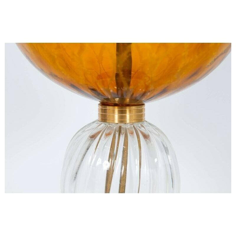 Italian Venetian, Pair Table Lamps, Blown Murano Glass, Amber & Dark, 1970s photo 1946.0