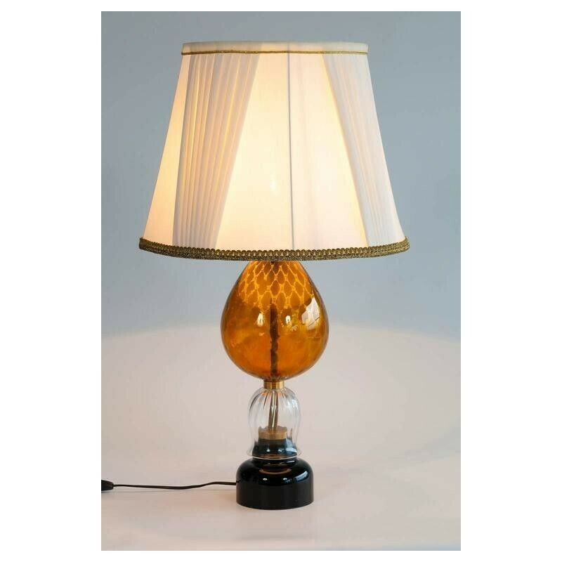 photo furniture Italian Venetian, Pair Table Lamps, Blown Murano Glass, Amber & Dark, 1970s