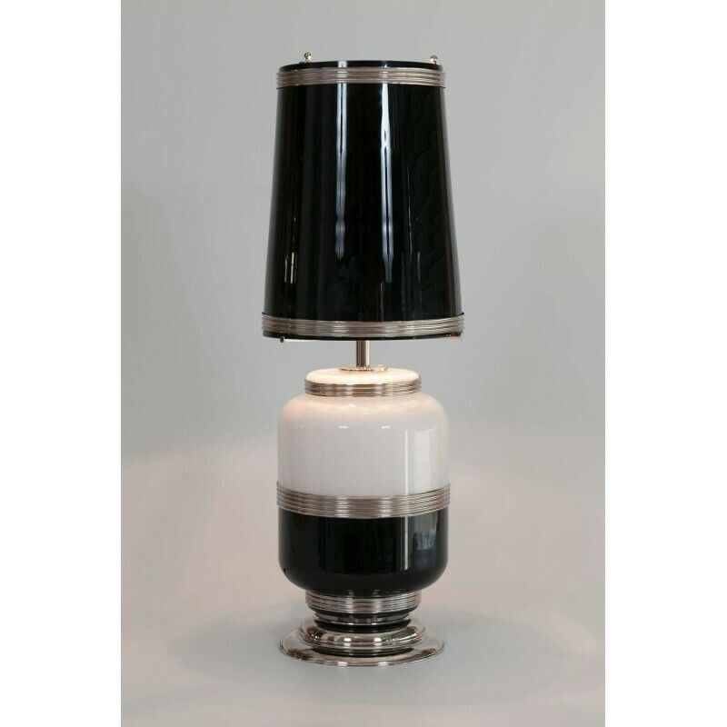 Black And White Pair Of Italian Murano Table Lamps 1960s photo vintage