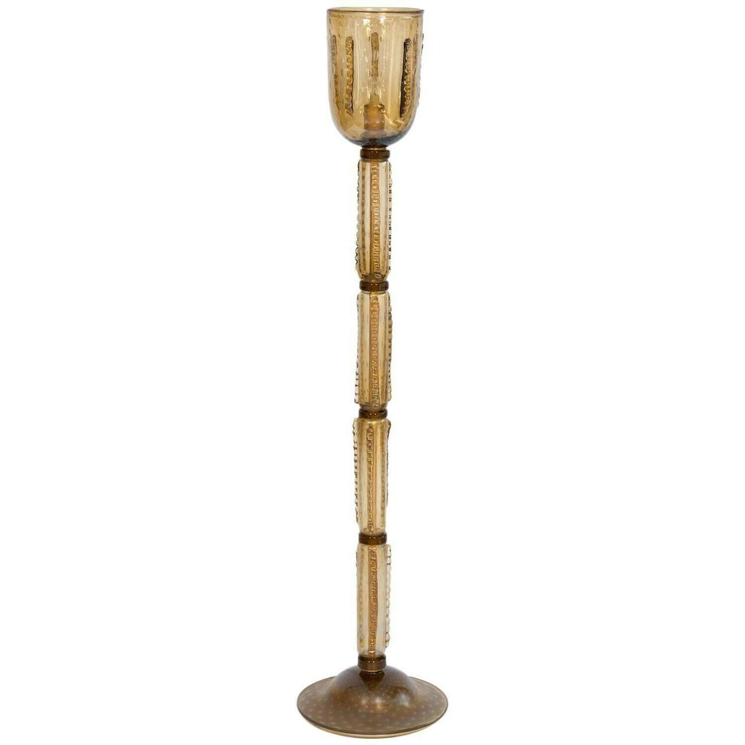 Venetian Floor Lamp In Blown Murano Glass, Iridescent And "Pagliesco", 1970s
