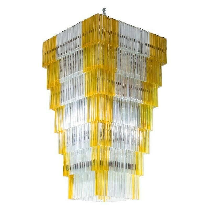 Massive Italian Flush Mount In Blown Murano Glass Clear Color And Amber, 1960s