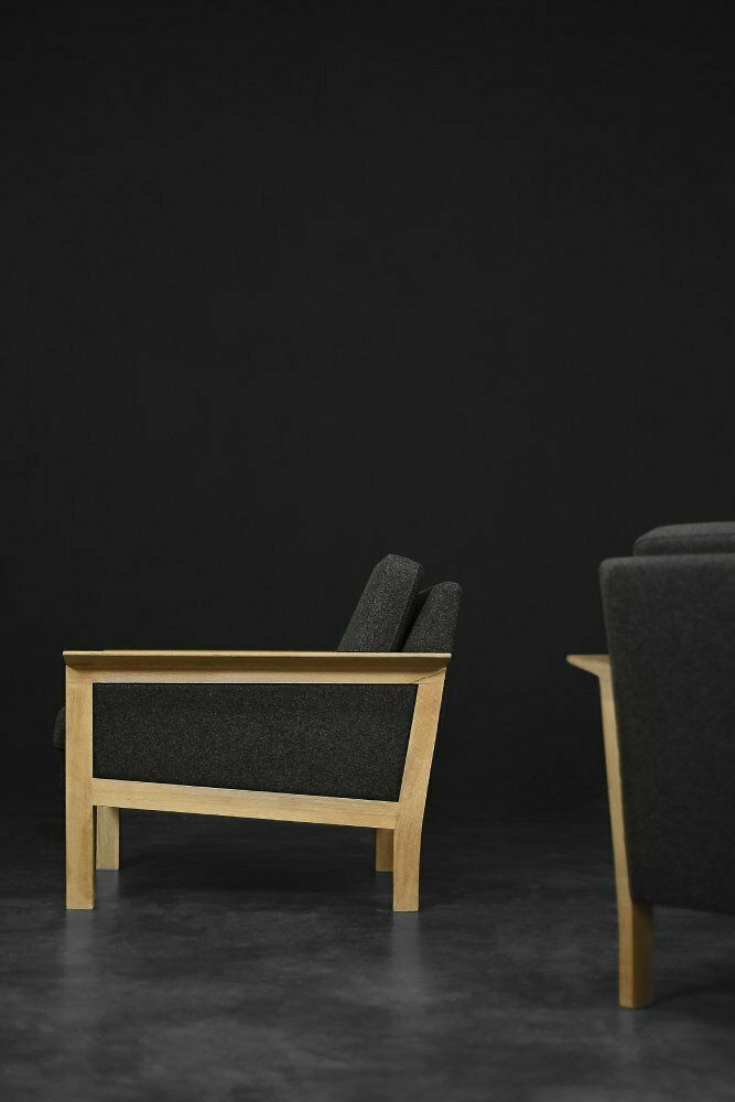 Mid Century Modern Danish Oak And Felt Lounge Chairs, 1960s, Set Of 2 photo vinterior