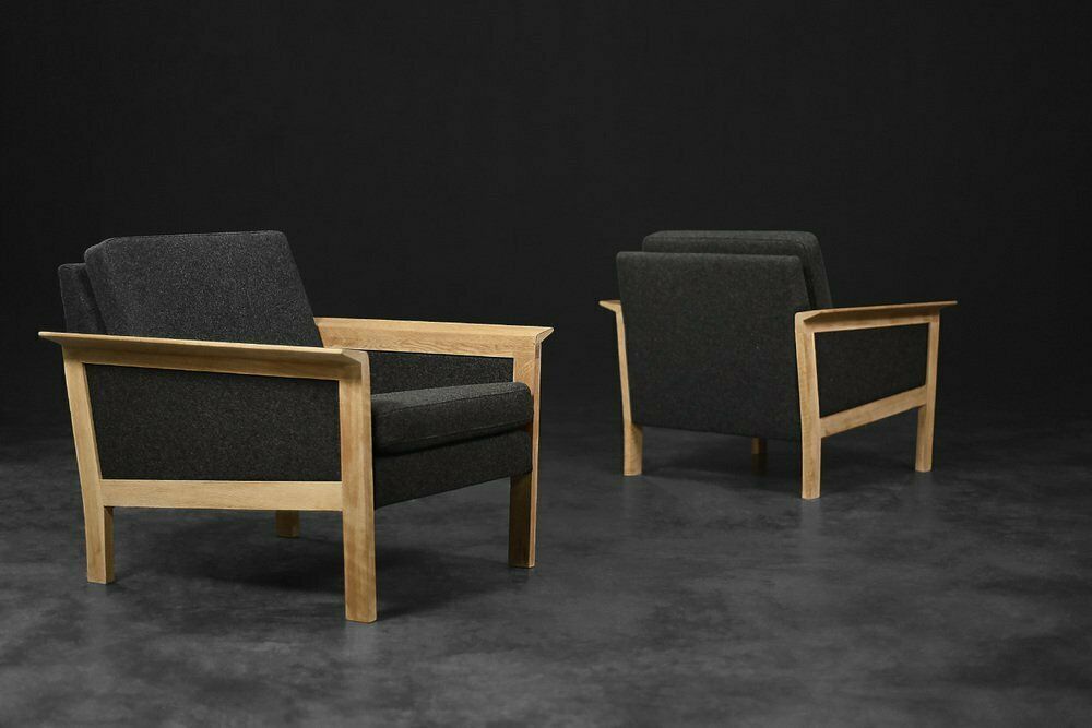 photo buy Mid Century Modern Danish Oak And Felt Lounge Chairs, 1960s, Set Of 2