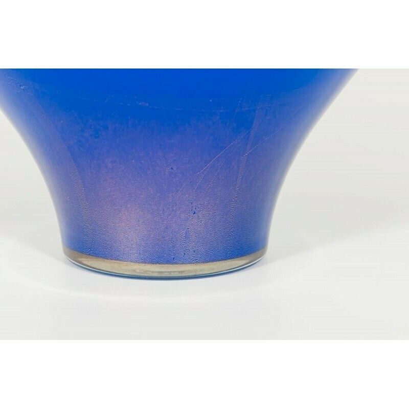 Blue Vase In Blown Murano Glass With 24kt Gold 1980s, Italy photo for sale