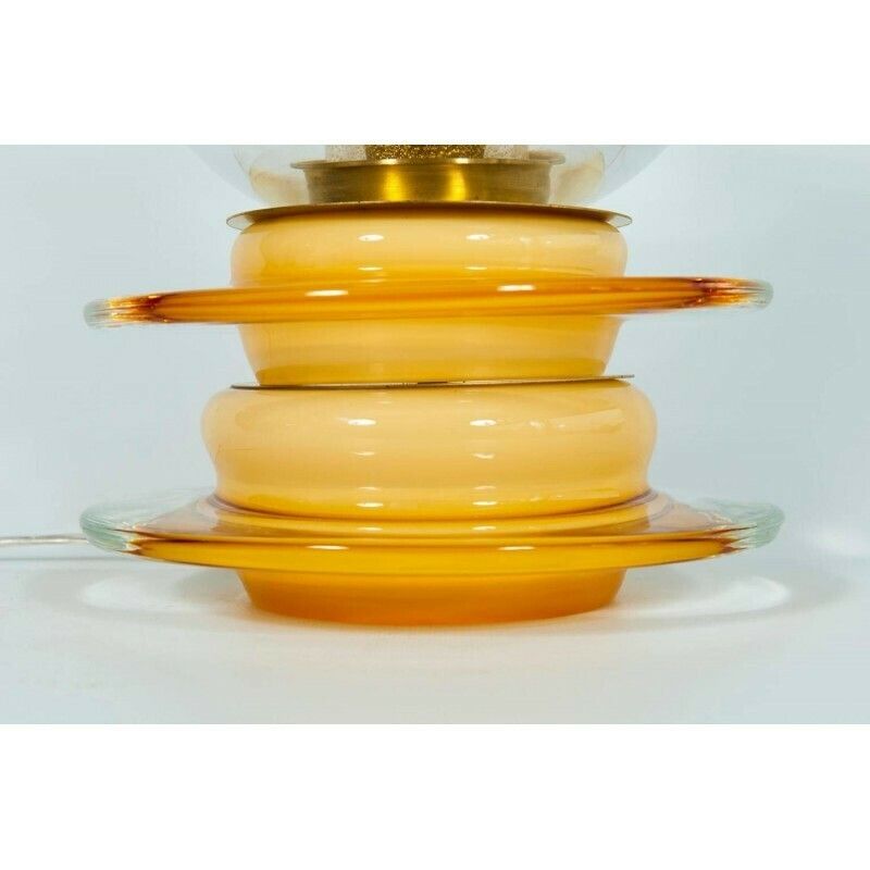 Italian Venetian, Table Lamp, Blown Murano Glass, Candle Shape, Gold Amber, 1970s photo Lighting