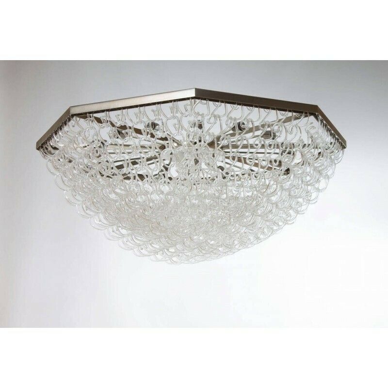 Flushmount In Blown Murano Glass Chain Elements In Clear Color 1980s photo 13266.0