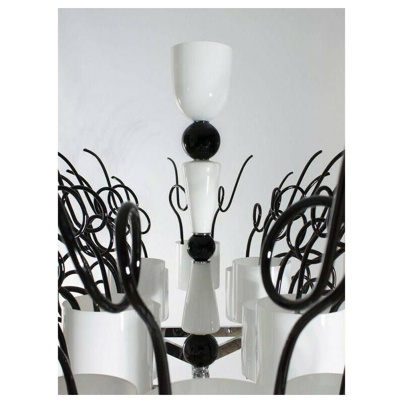 Curly Chandelier Black And White In Blown Murano Glass Contemporary Italy photo buy