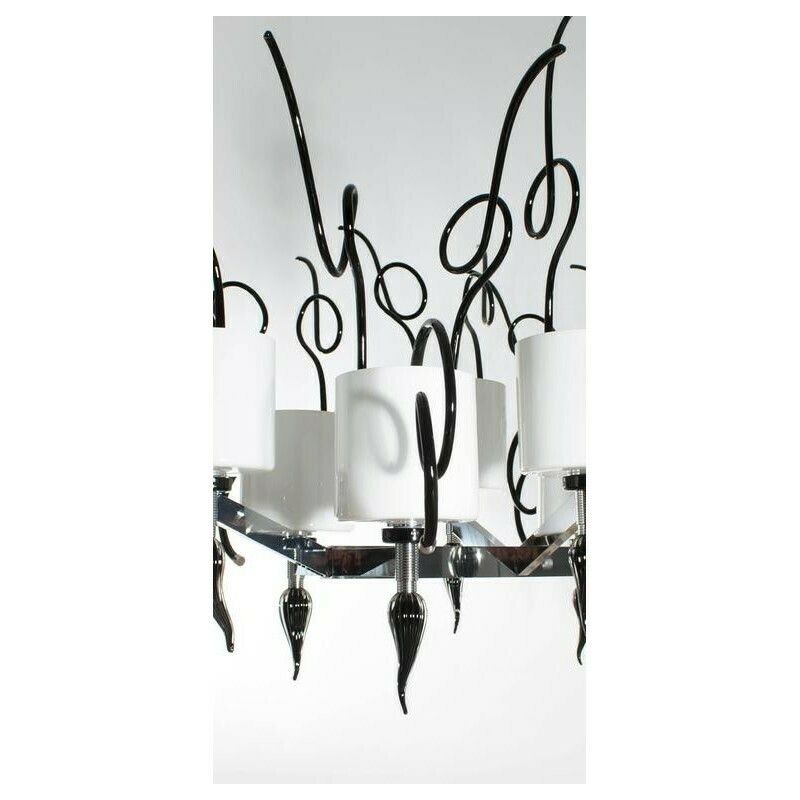 photo furniture Curly Chandelier Black And White In Blown Murano Glass Contemporary Italy