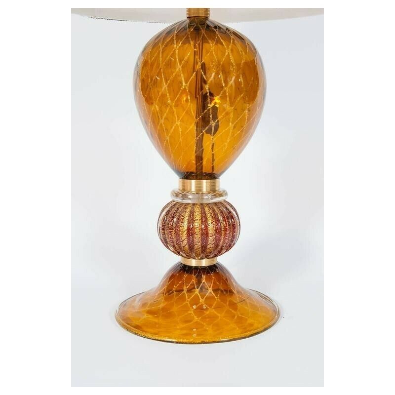 Italian Table Lamp In Blown Murano Glass Amber & 24 Karat Gold 1980s photo buy