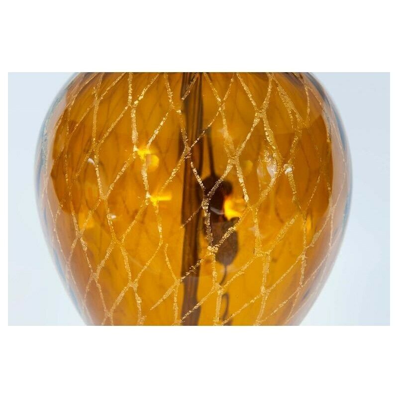 Italian Table Lamp In Blown Murano Glass Amber & 24 Karat Gold 1980s photo vintage