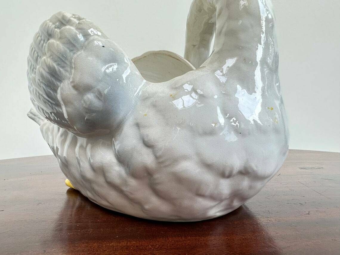 Art Nouveau Swan Majolica Jardiniere Planter Cache Pot Vintage photo vinterior