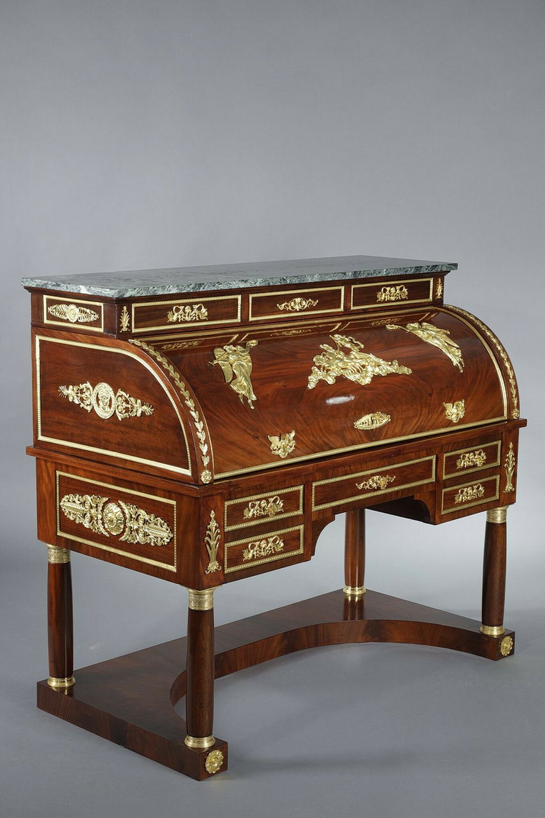 Mahogany And Gilded Bronze Cylinder Desk, Empire Style, 19th Century