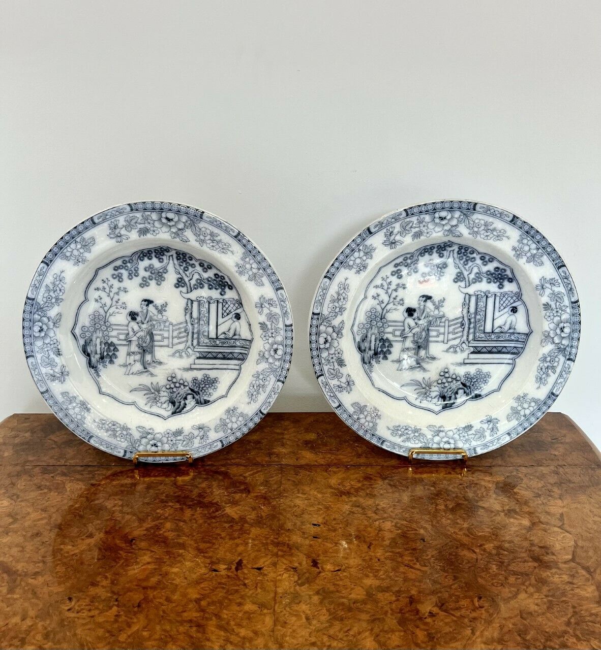Quality Pair Of Victorian Blue And White Chargers