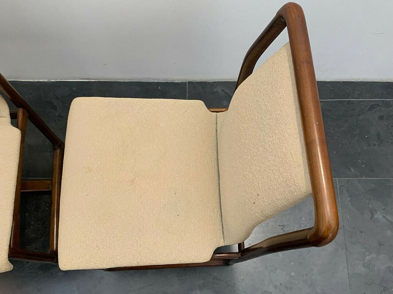 photo for sale 3 Chairs And Round Table In Wood And Glass, 1960s