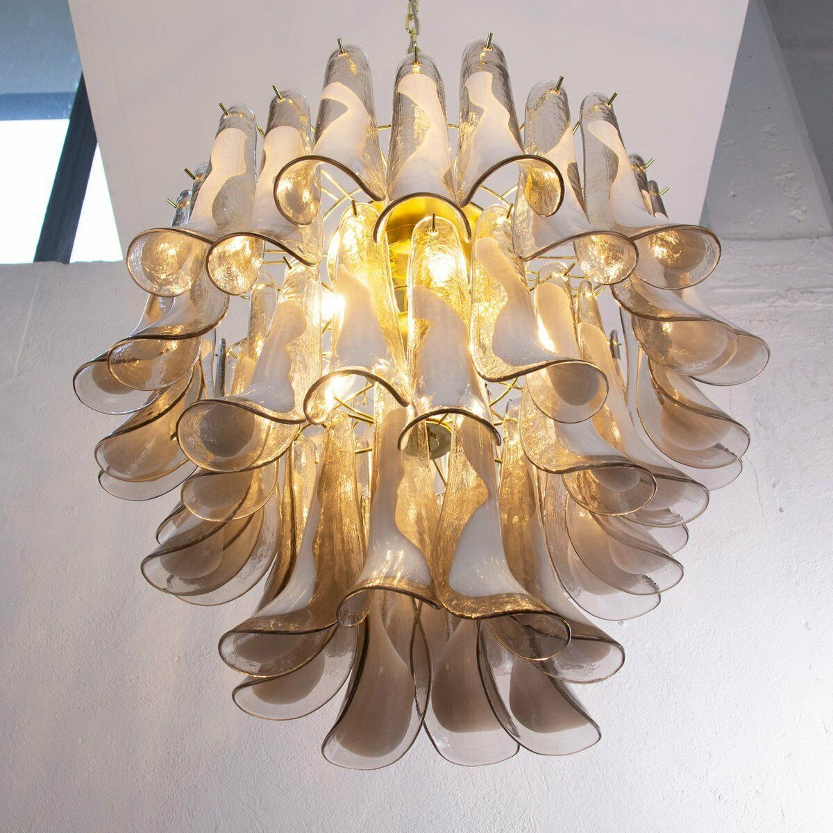 Italian Gray And White Glass Petal Pendant Light, 1990s photo buy