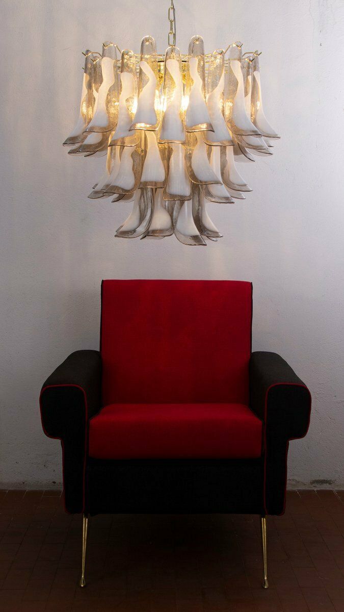 Italian Gray And White Glass Petal Pendant Light, 1990s photo vintage