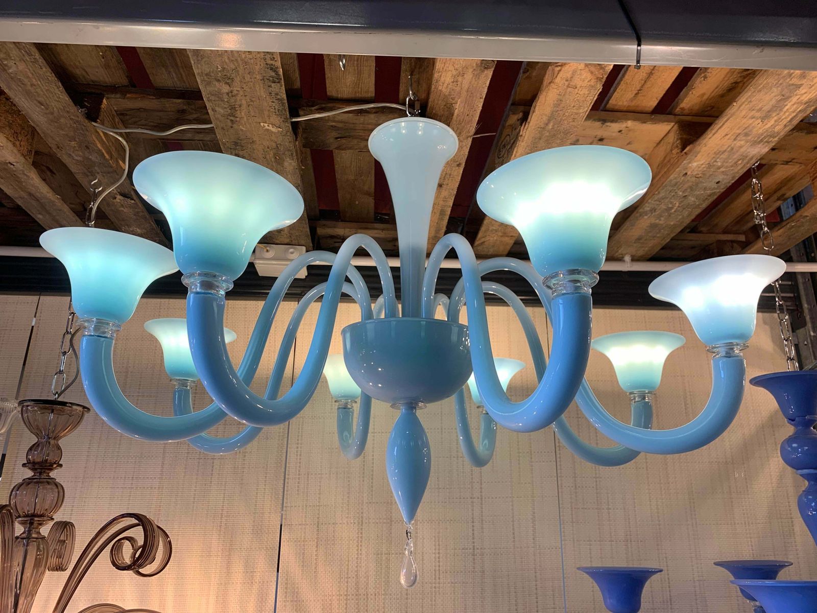 Contemporary Blue Murano Glass Chandelier In Decò Style photo Lighting