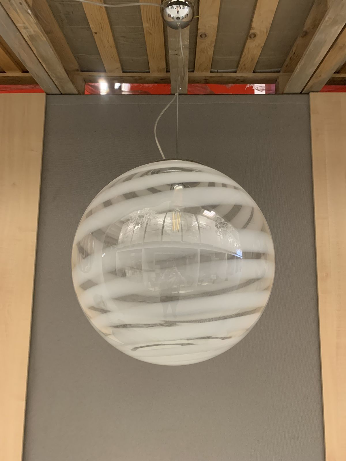 Contemporary White And Transparent Sphere In Murano Glass Swirl Venini Style photo Lighting