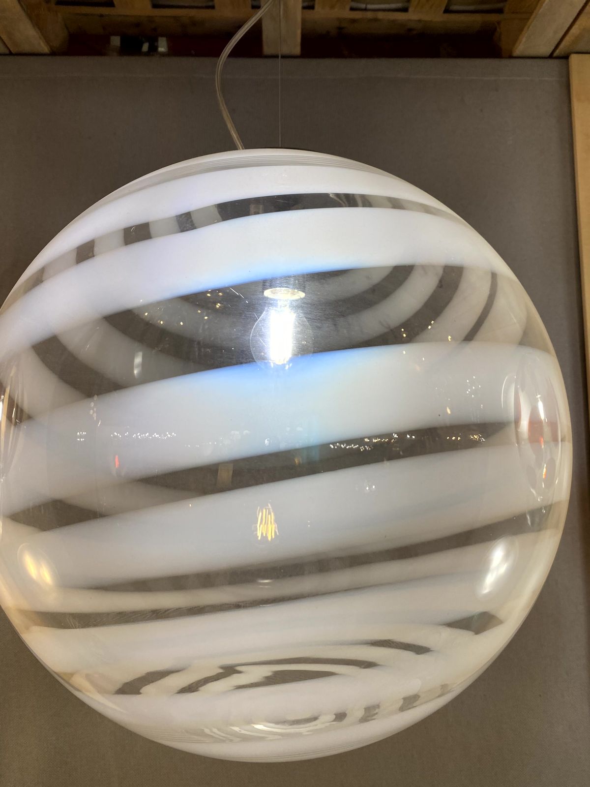 Contemporary White And Transparent Sphere In Murano Glass Swirl Venini Style photo 2232.0