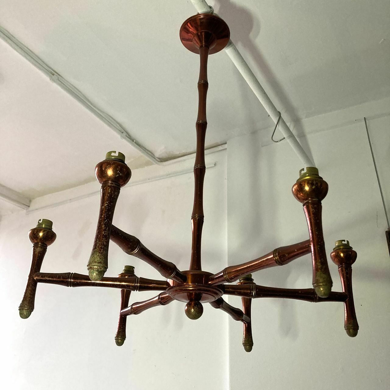 Red Faux Bamboo Chandelier, 1960s