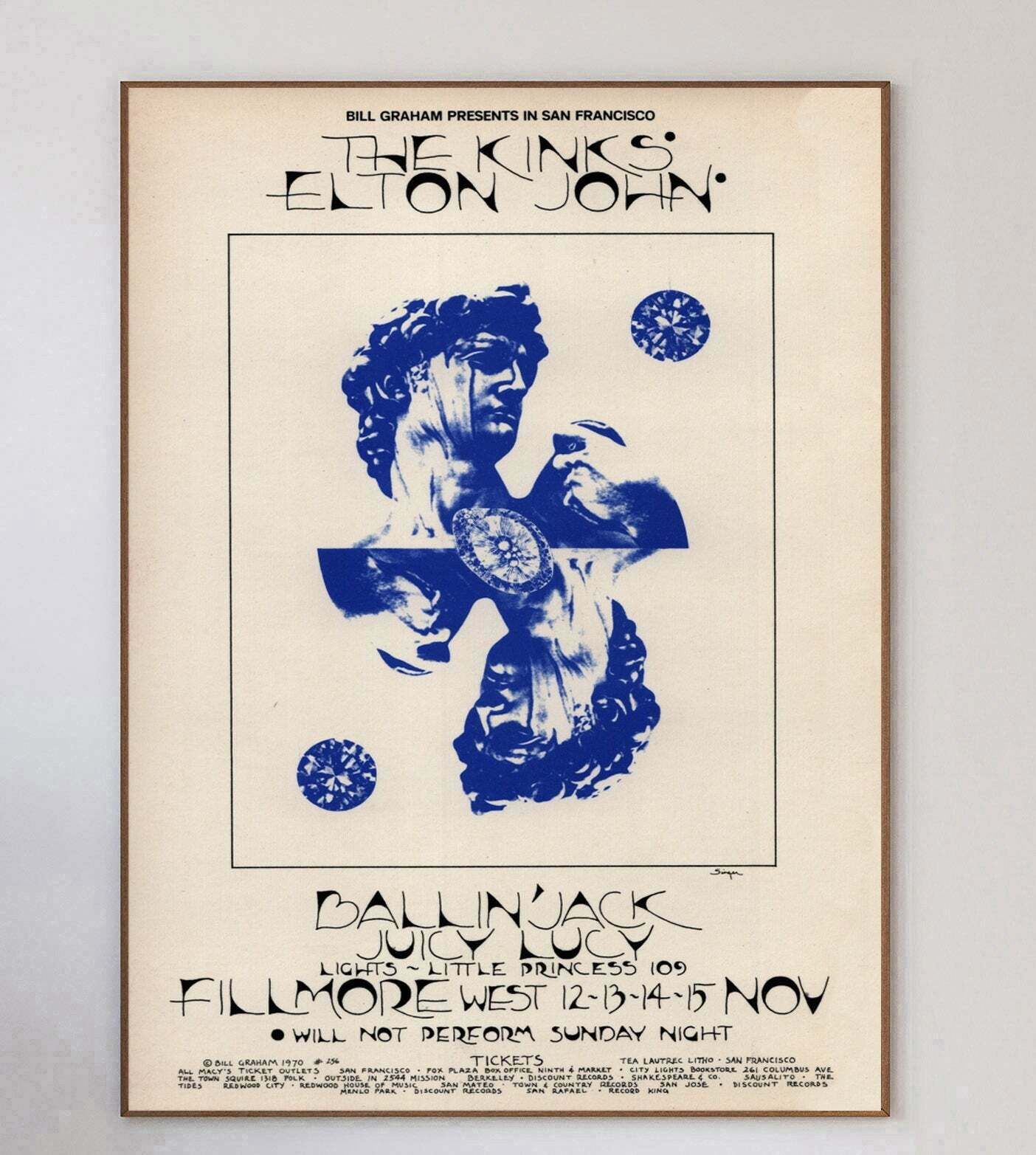 The Kinks & Elton John   Fillmore West Original Vintage Poster photo 500.0
