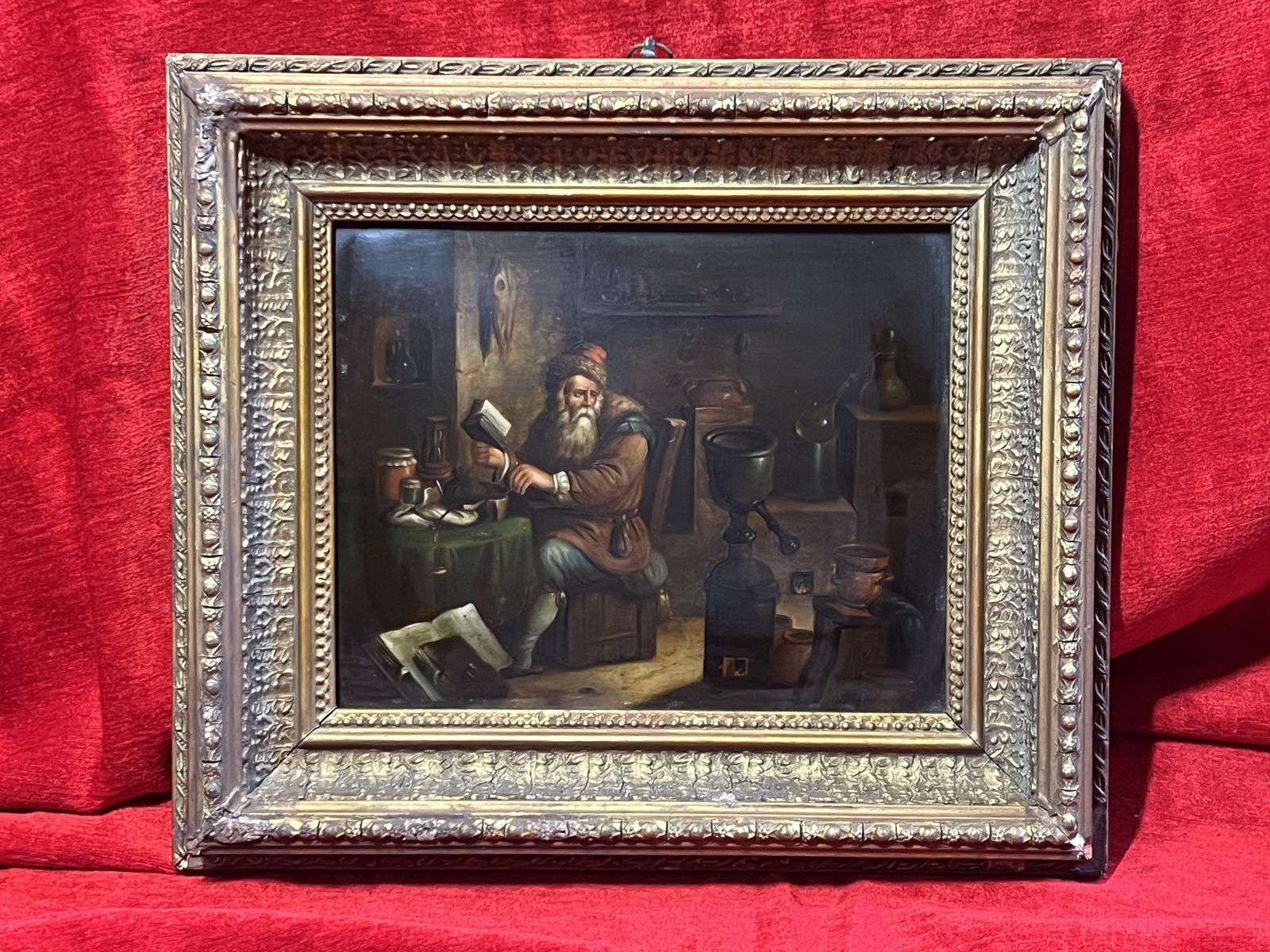 Fine Art Early 19th Century Dutch School Circle Of David Teniers The Younger Titled 'The Alchemist' Oil Painting Upon Copperl Panel photo furniture