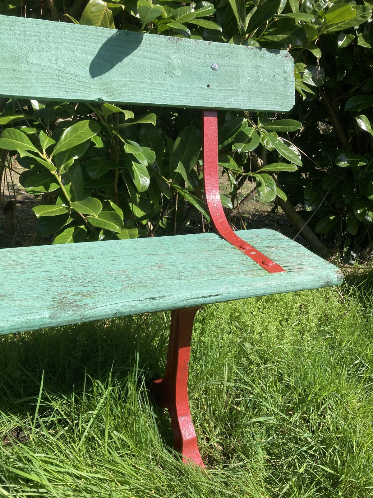 Retro Green And Red Garden Bench (C.H Side Botham) photo vintage
