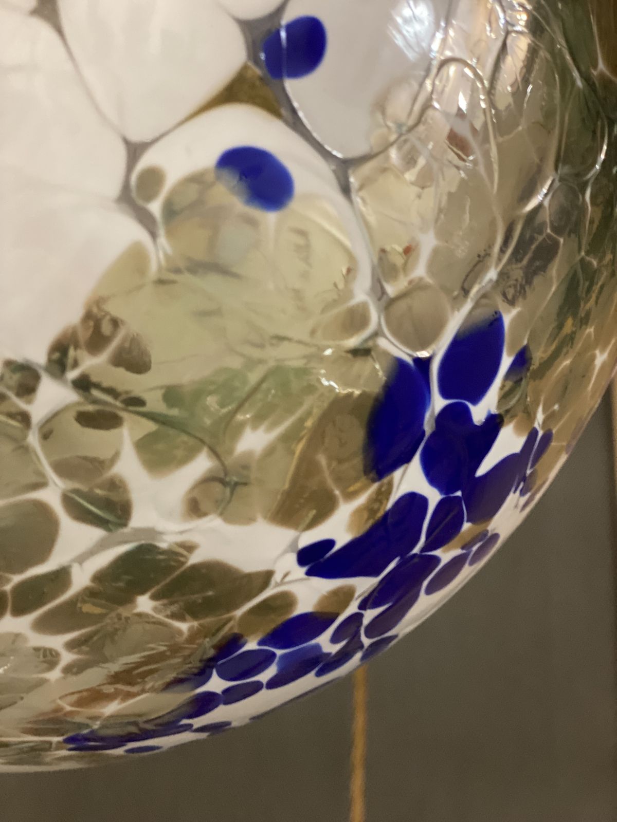 Contemporary Milky White Sphere In Murano Glass With Blue And Gold Leaf Murrine photo 2232.0