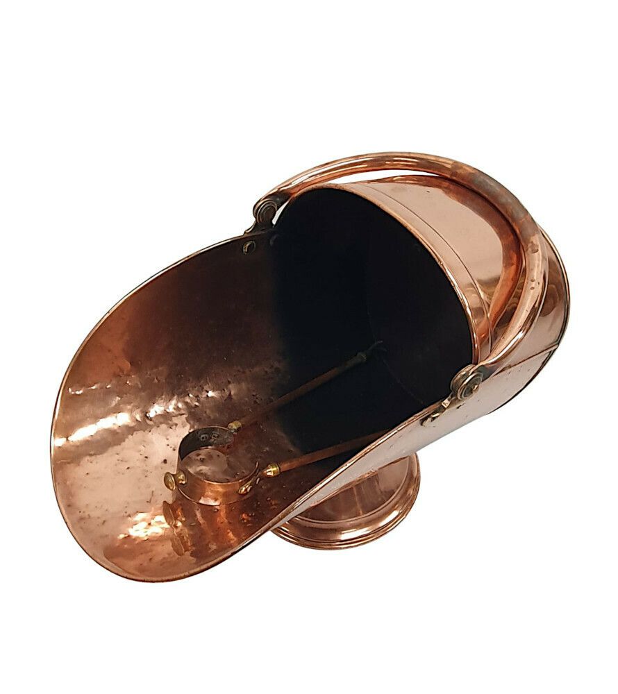 A Lovely 19th Century Copper Helmet Coal Scuttle photo furniture