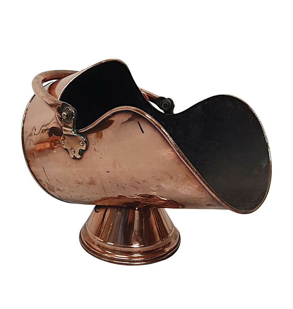 A Lovely 19th Century Copper Helmet Coal Scuttle photo for sale