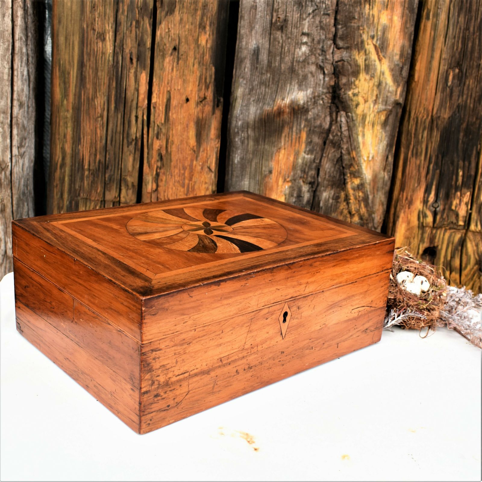 Antique Victorian English Marquetry Specimen Fruit Wood Sewing Jewellery Box photo Home Decor