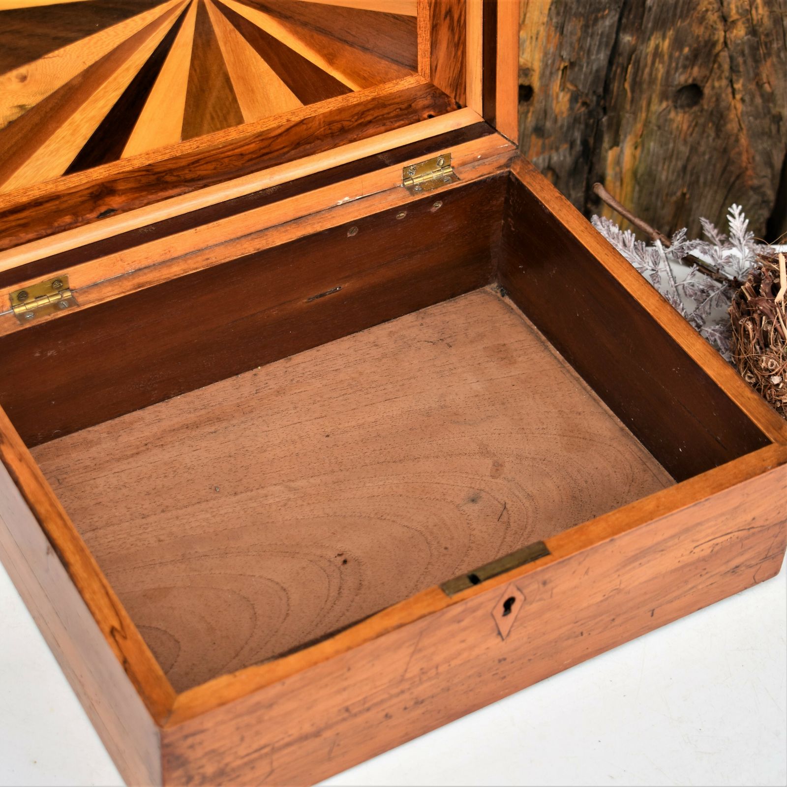 photo for sale Antique Victorian English Marquetry Specimen Fruit Wood Sewing Jewellery Box