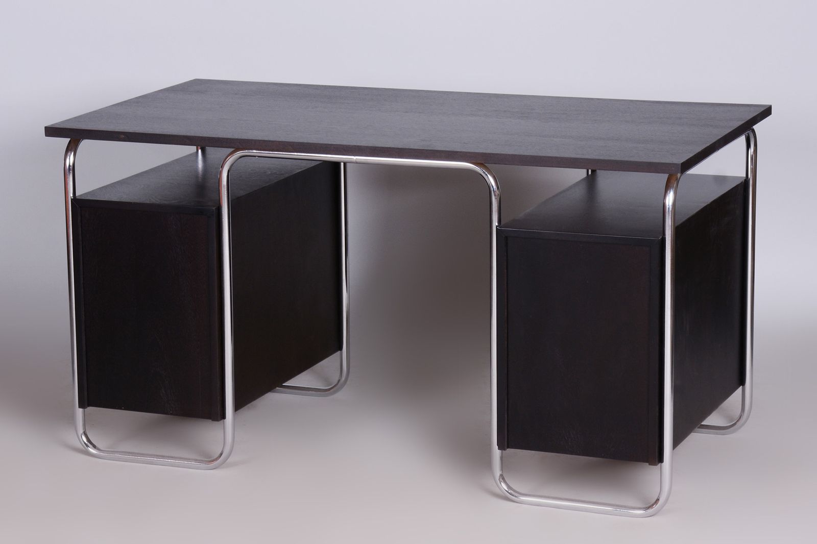 photo for sale Bauhaus Writing Desk And Chair, Rober Slezak, Chrome Plated Steel, Lacquered Wood, Czechia, 1930s