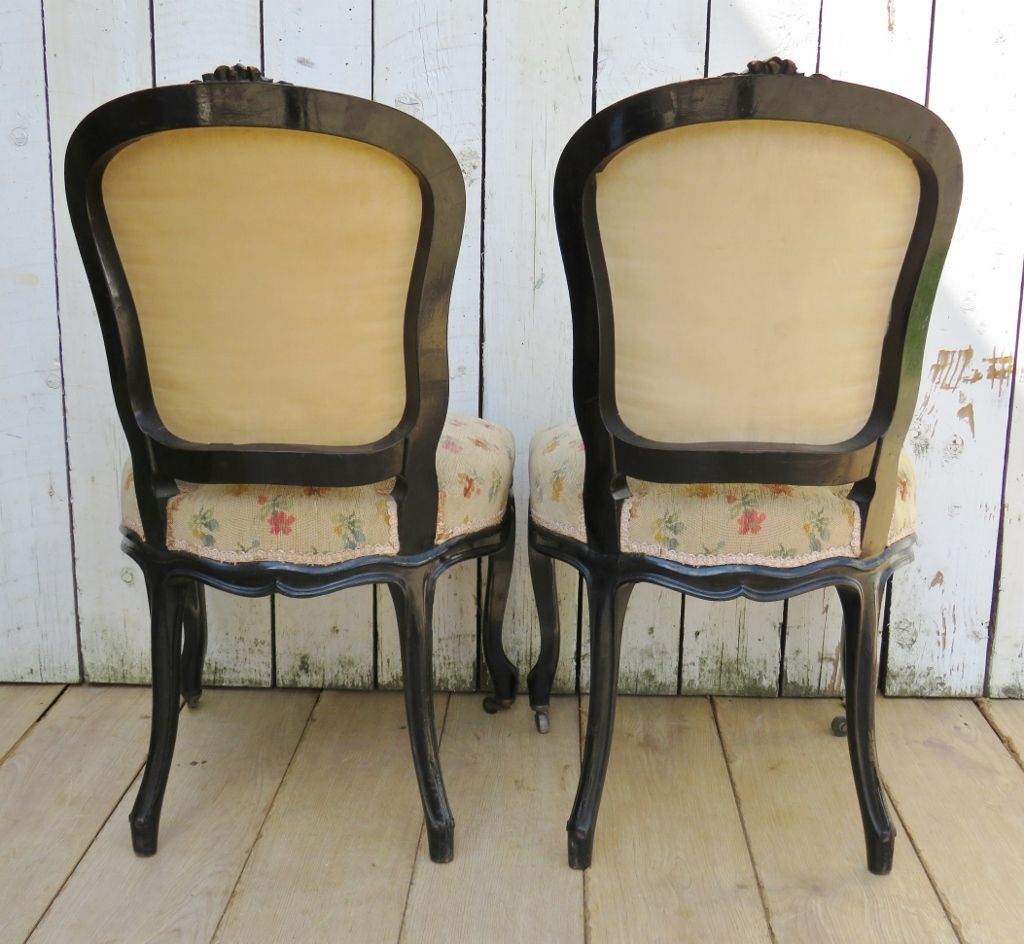 Pair Of Antique French Ebonised Salon Side Chairs photo vinterior