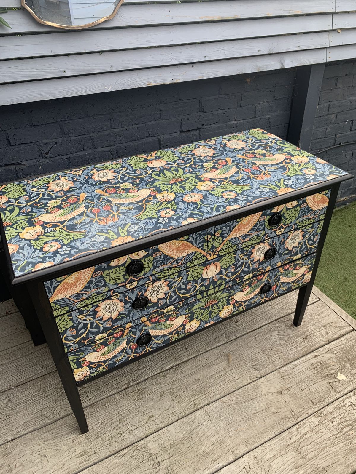 “Ruby” William Morris Print “The Strawberry Thief” Decoupaged Set Of Drawers photo furniture