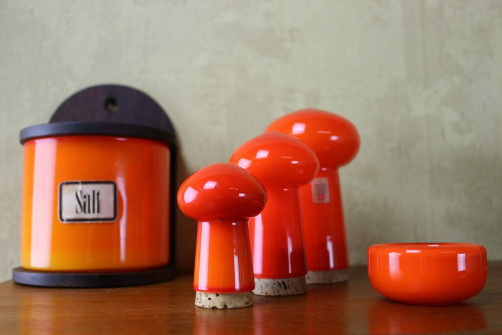 Holmegaard Palet Range Set Of 3 Mushroom Shaped Sifters By Michael Bang Orange